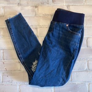 Asos denim stretch waistband distressed knee & raw hem jeans